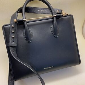 Strathberry black midi leather tote
